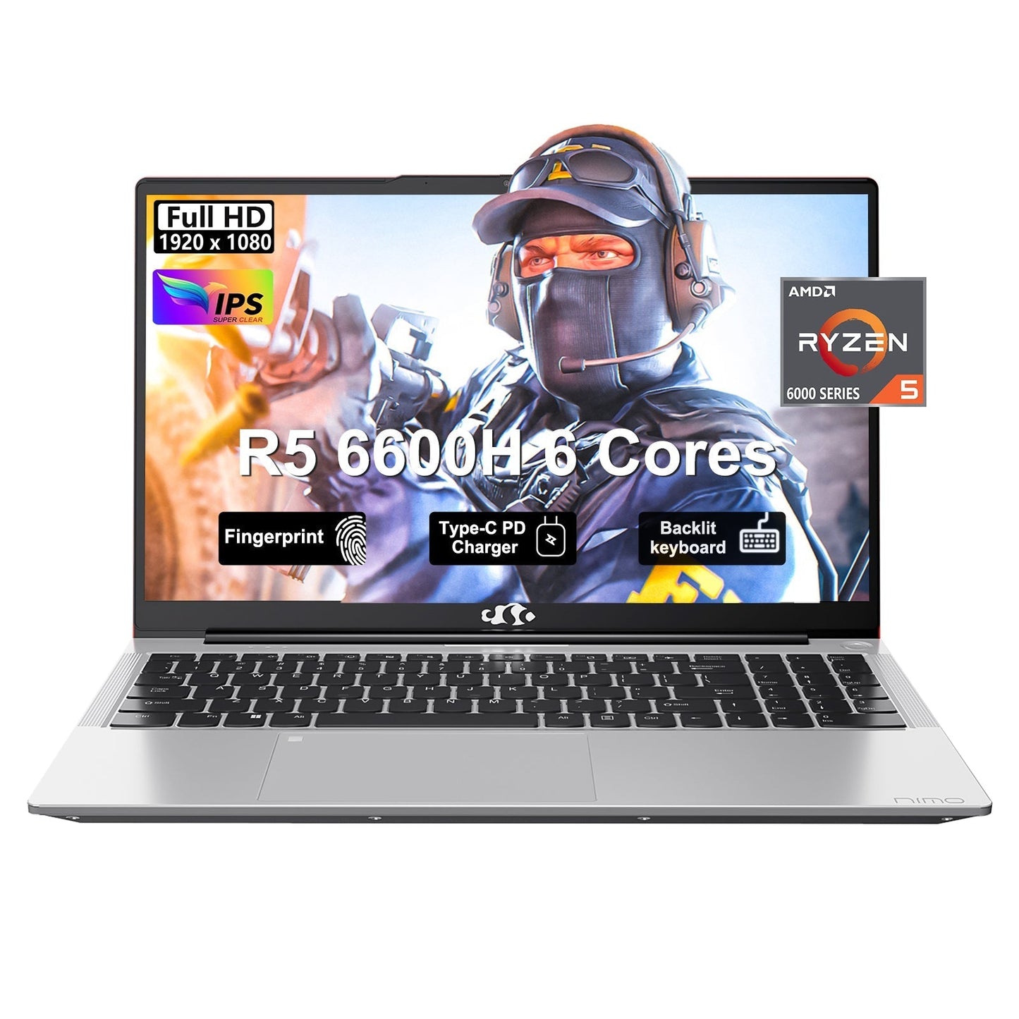 Ghostmanta 15.6 N153 FHD R5 6600H Laptop-Red-1TB