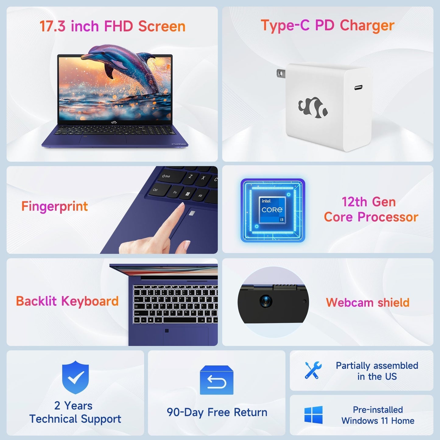 Ghostmanta 17.3 FHD N171 I3-1215U Laptop for Student and Business-32GB-Blue-2TB