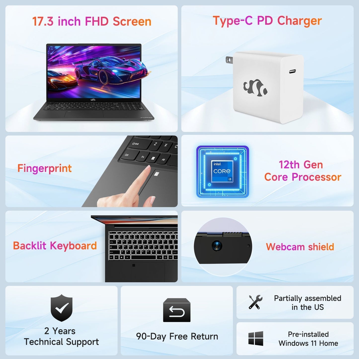 Ghostmanta 17.3 FHD N171 I3-1215U Laptop for Student and Business-32GB-Gray-1TB