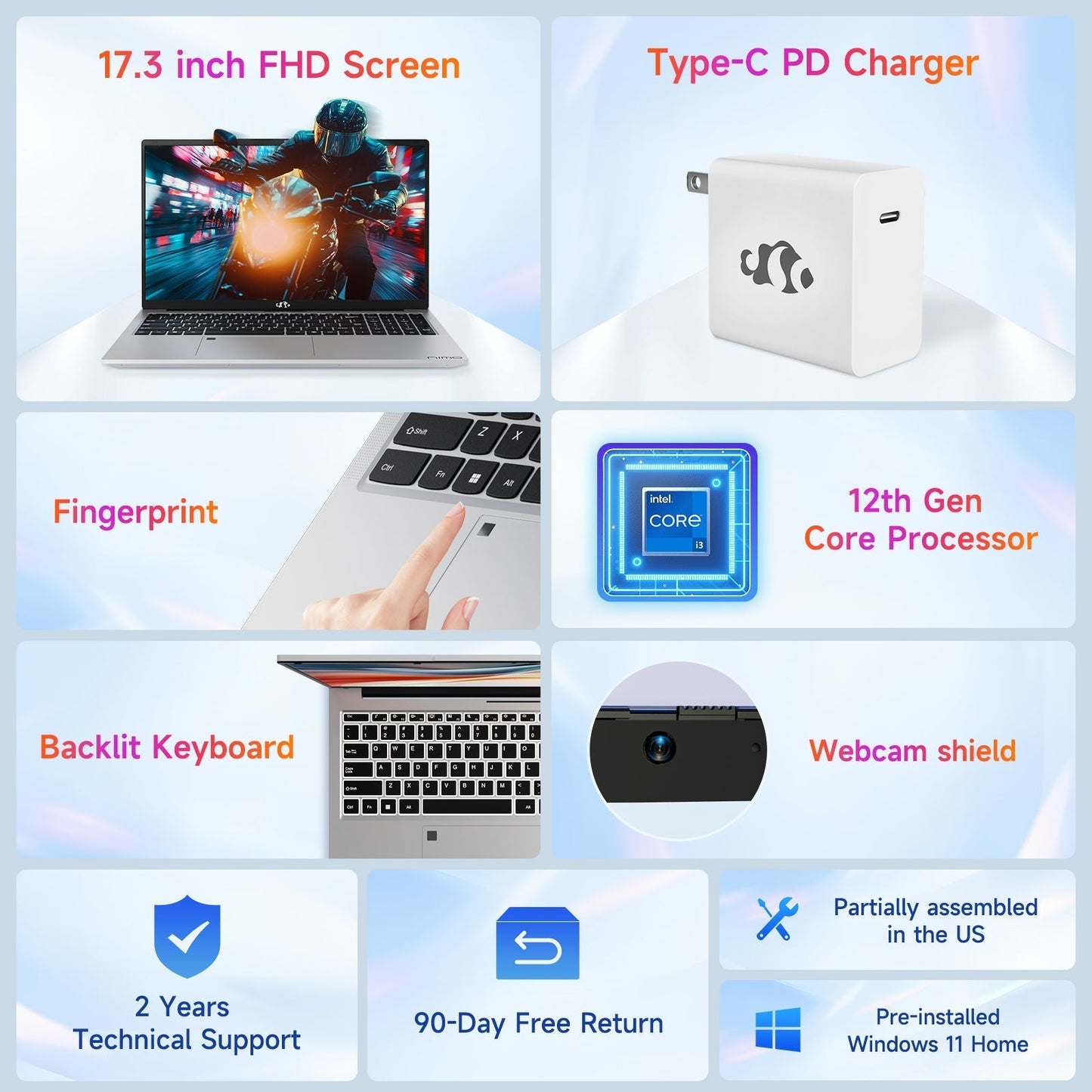 Ghostmanta 17.3 FHD N171 I3-1215U Laptop for Student and Business-32GB-Silver-1TB