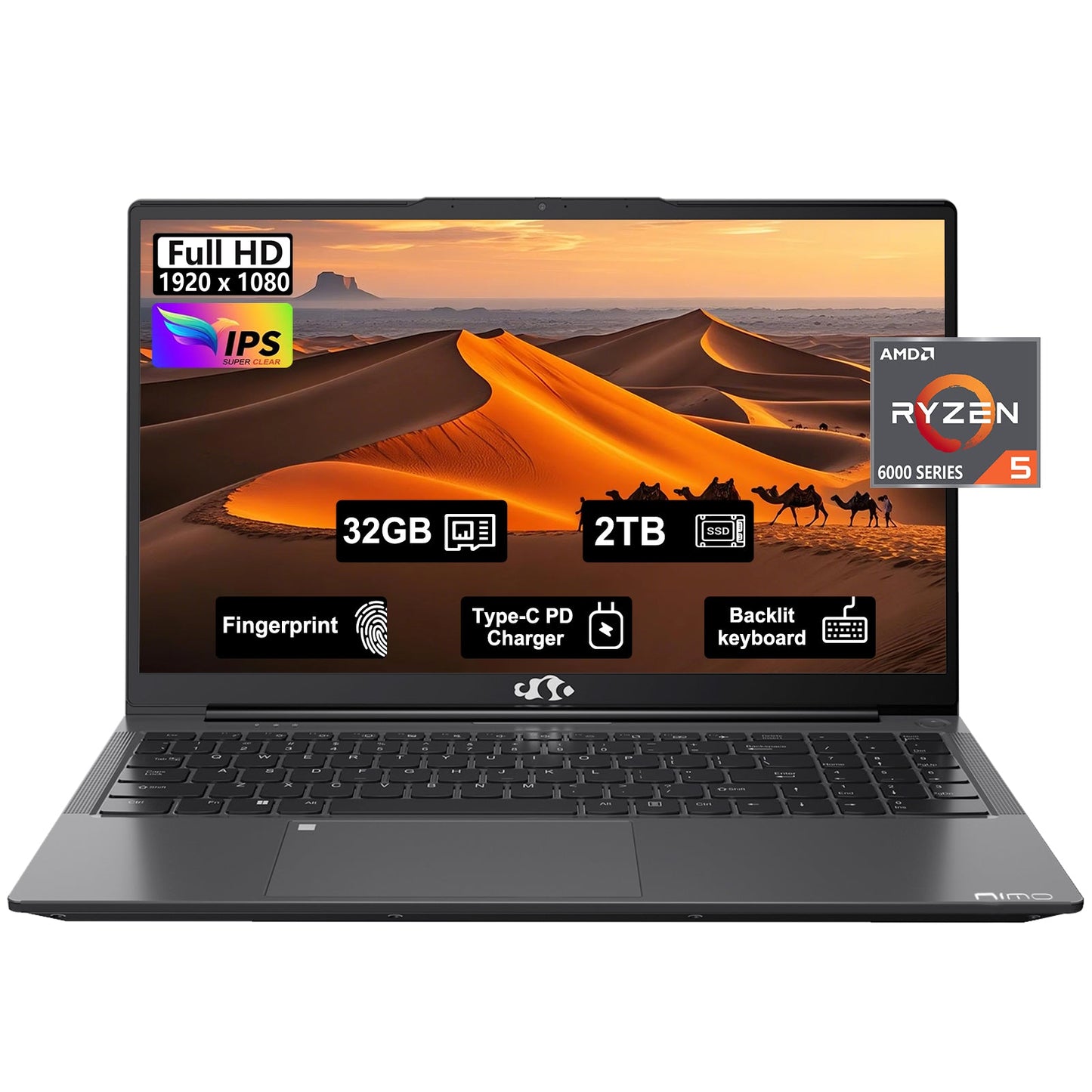 Ghostmanta 15.6 N153 FHD R5 6600H Laptop-Gray-2TB