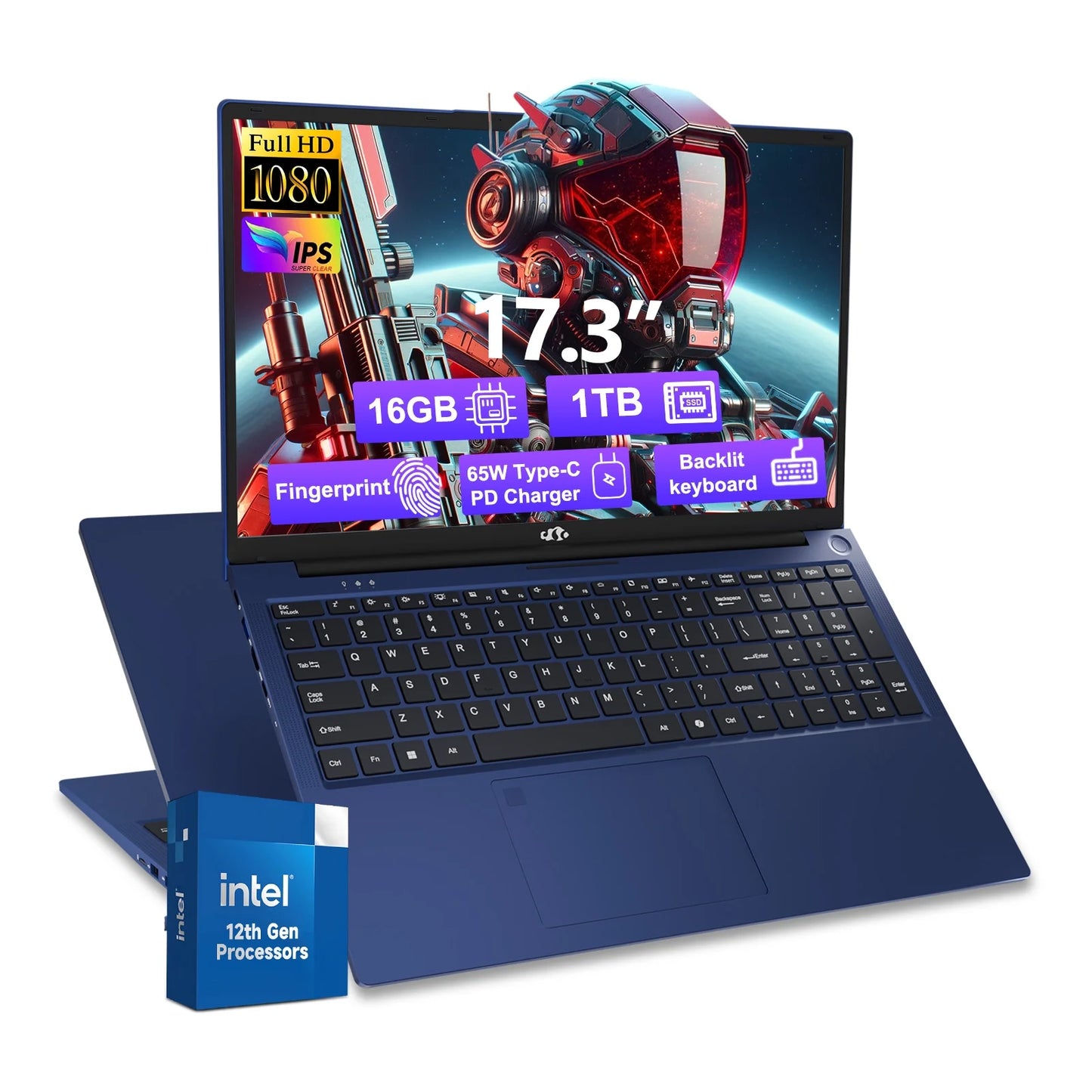17.3 IPS FHD-Laptop, 16GB RAM 1TB SSD Intel Pentium 6 Cores i3-1215U(Beat i5-1135G7) Student-Laptop, Laptop-Computer with Backlit Keyboard Fingerprint Home-laptop, Dale Blue