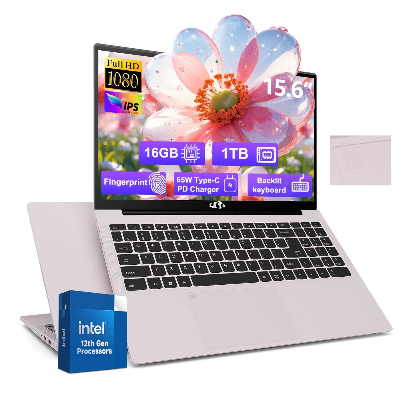 15.6 IPS FHD-Laptop, 16GB RAM 1TB SSD Intel Pentium Quad Core N100 (Beat to i3-1115G4 Up to 3.4GHz) Student-Laptop, Laptop-Computer with Backlit Keyboard Fingerprint Home-laptop, Rose Gold