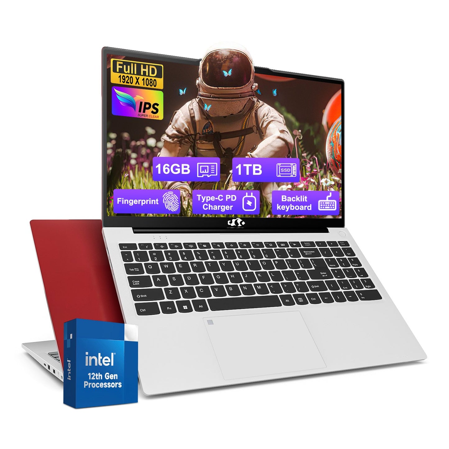 15.6-FHD-Laptop,Student-Laptop with Backlit Keyboard Fingerprint 16GB RAM 1TB SSD Intel Pentium Quad Core N100 Processor (Up to 3.4GHz)Business-Laptop,Computer,2 Years Warranty Win11,Red