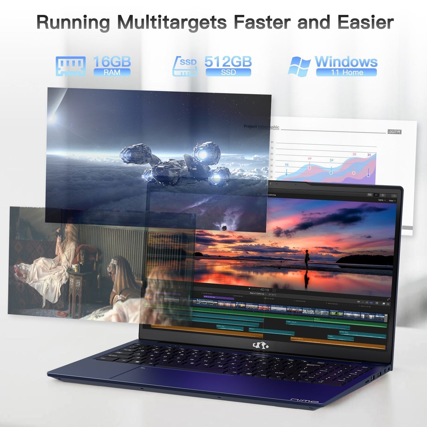 Ghostmanta 15.6" N151 FHD laptop for Home and School -16GB-Blue