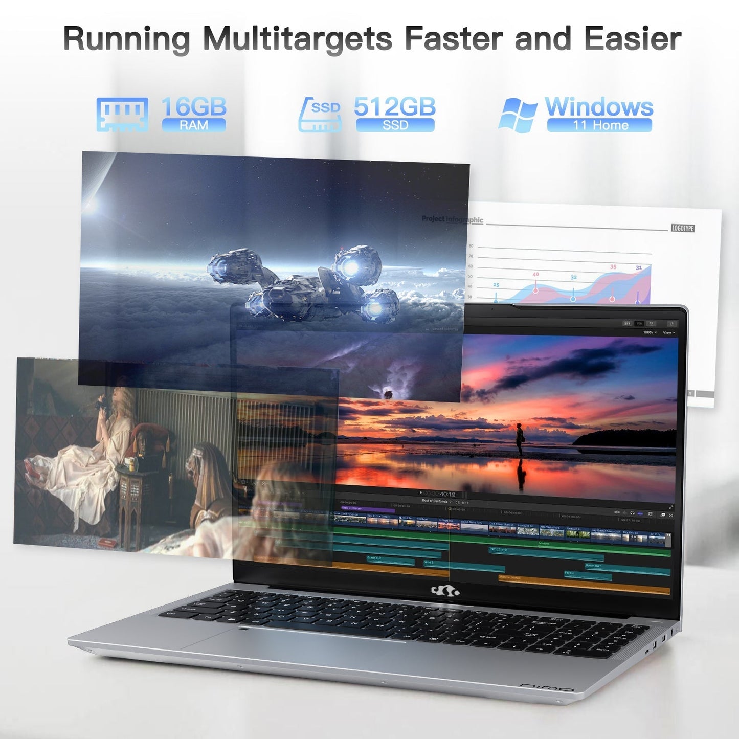 Ghostmanta 15.6" N151 FHD laptop for Home and School -16GB-Silver