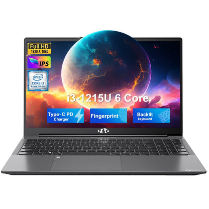 Ghostmanta 15.6 FHD N154 I3-1215U Laptop for Student and Business-32GB-1TB-Gray