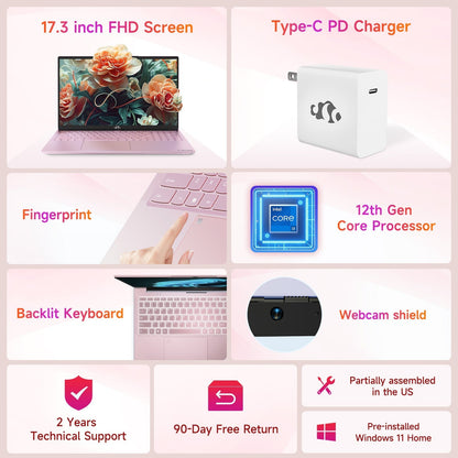 Ghostmanta 17.3 FHD N171 I3-1215U Laptop for Student and Business-32GB-Rose Gold-2TB