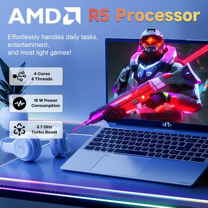 Ghostmanta 15.6 FHD N152 AMD R5 3500U | Fast Charger & Fingerprint Sensor Student Laptop-32GB-Silver