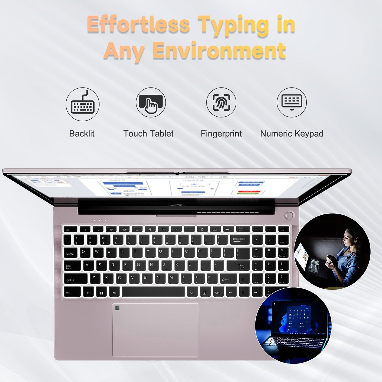 Ghostmanta 15.6 FHD N152 AMD R5 3500U | Fast Charger & Fingerprint Sensor Student Laptop-32GB-Rose Gold
