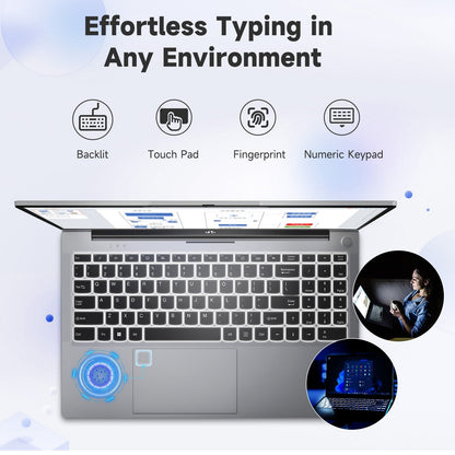 Ghostmanta 15.6 FHD N154 I3-1215U Laptop for Student and Business-32GB-1TB-Silver
