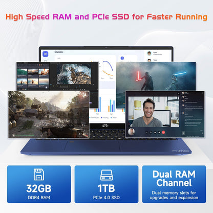 Ghostmanta 17.3 FHD N171 I3-1215U Laptop for Student and Business-32GB-Blue-2TB