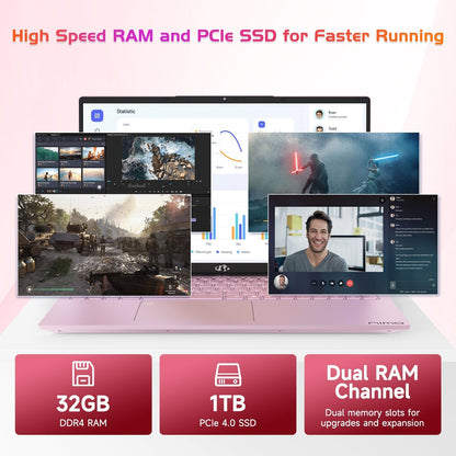 Ghostmanta 17.3 FHD N171 I3-1215U Laptop for Student and Business-32GB-Rose Gold-2TB