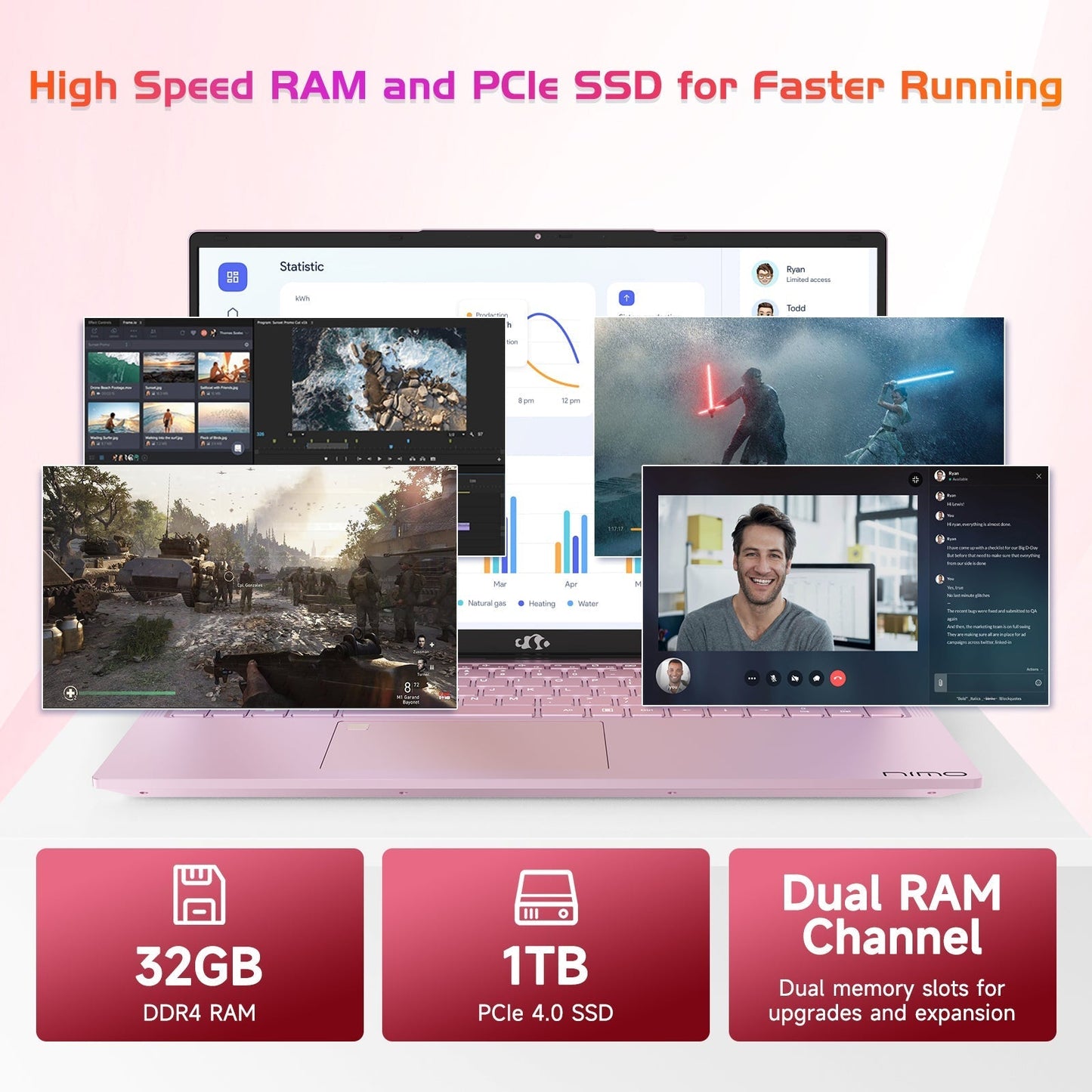 Ghostmanta 17.3 FHD N171 I3-1215U Laptop for Student and Business-32GB-Rose Gold-1TB